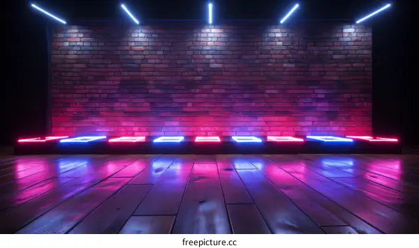 Neon Lights on Brick Wall with Wooden Floor