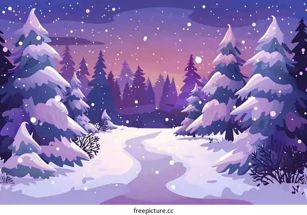 Winter Forest Illustration with Snow Covered Trees