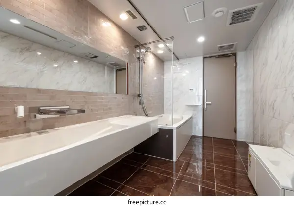 Modern Bathroom Design with Marble and Tiles