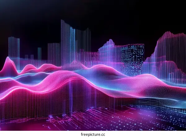 Abstract Futuristic Cityscape with Data Visualization