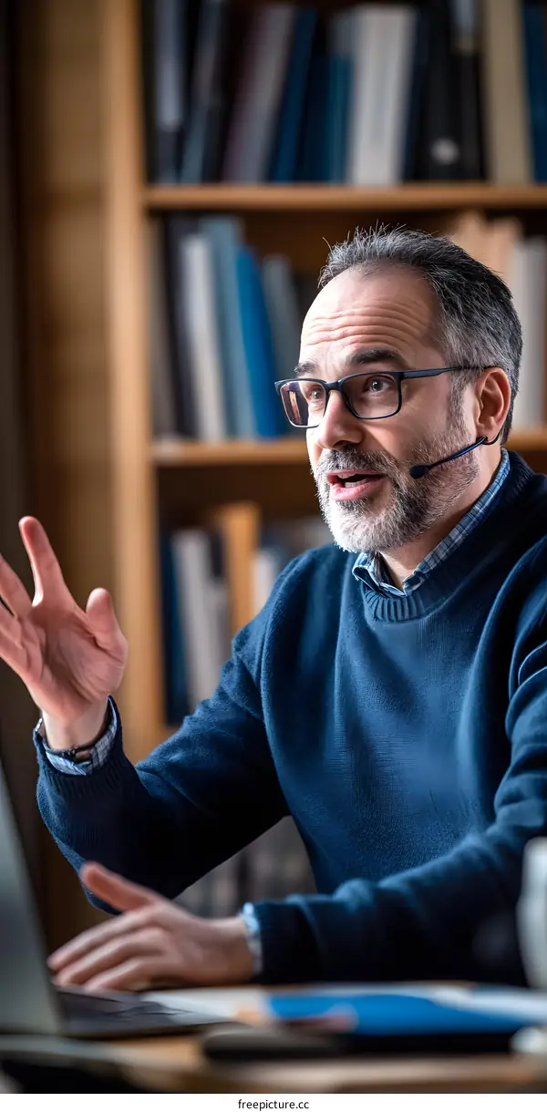 Man with grey hair and beard working on laptop