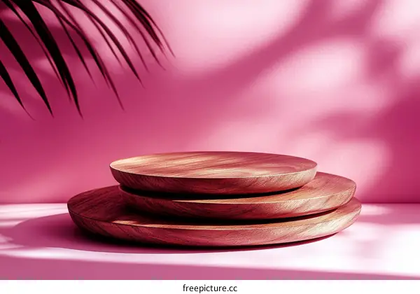 Wooden Display Stand Against Pink Background