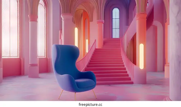 Pink and Blue Interior Design with a Blue Chair