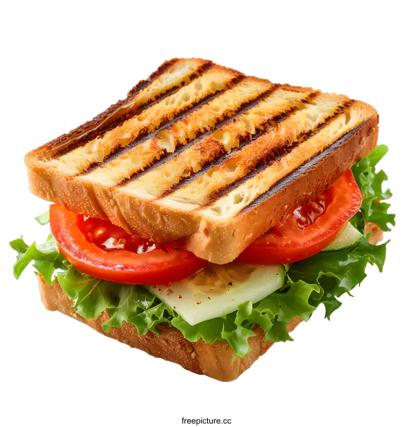 [Transparent Background PNG]Grilled Sandwich with Tomato and Lettuce