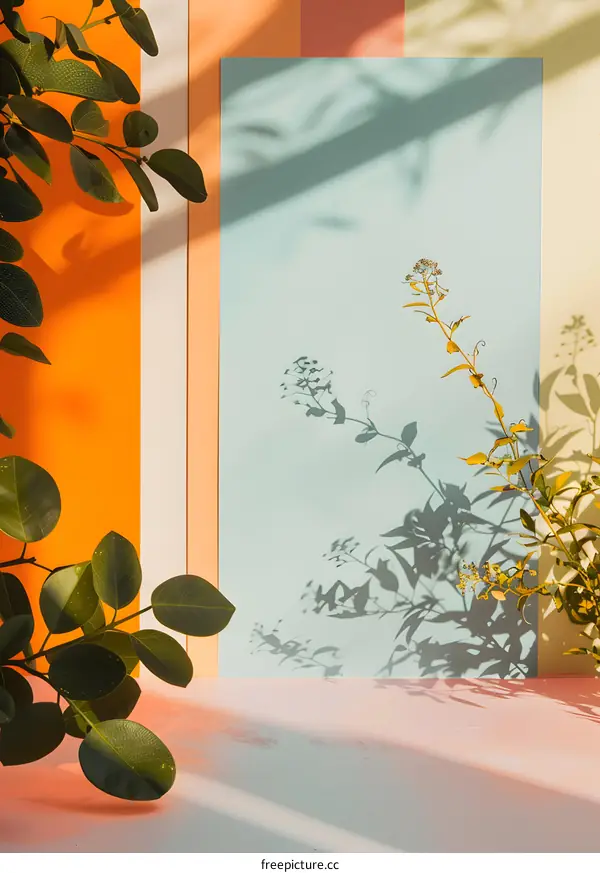 Minimalist Green Leaf and Flower with Colorful Background