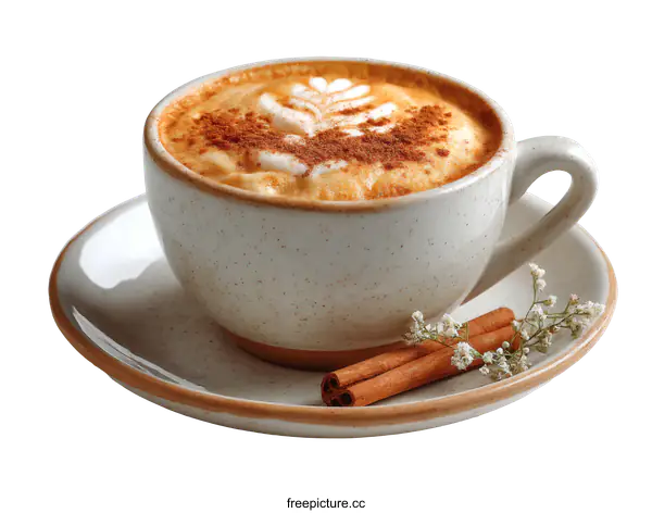 [Transparent Background PNG]Aromatic Pumpkin Spice Latte in a Ceramic Cup