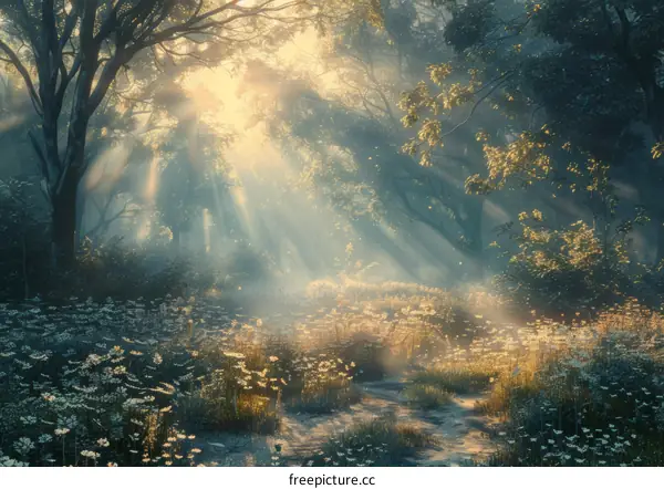 Sunlight Illuminates a Serene Forest Path
