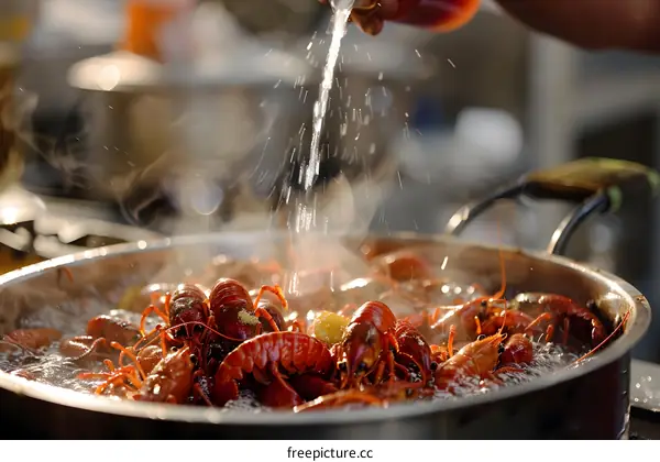Cooking crayfish in a pot
