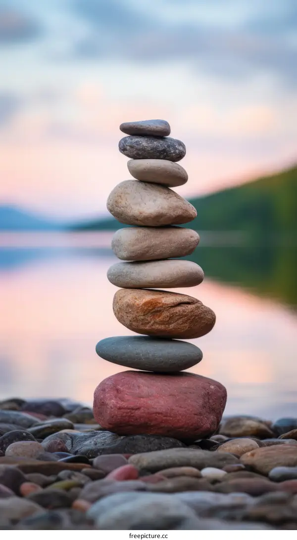 Perfectly Balanced Stones in Harmony with Nature at Sunset