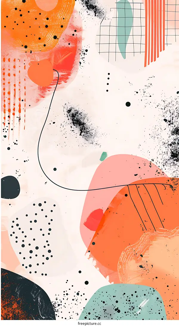 Abstract Art Watercolor Painting with Black Dots