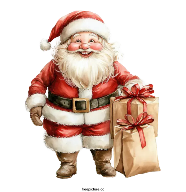 [Transparent Background PNG]Smiling Santa Claus with Gifts Illustration