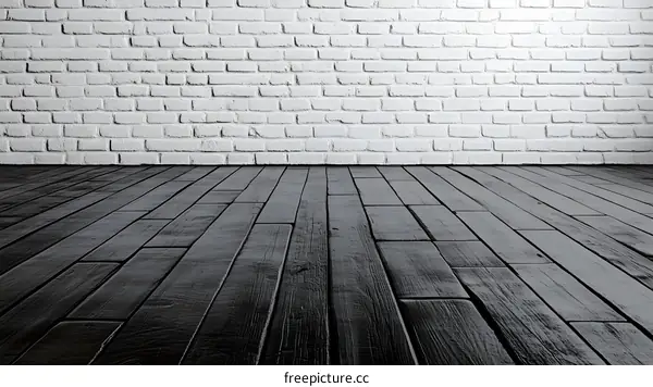 White Brick Wall and Dark Wood Floor Background