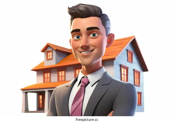 Real estate agent standing in front of a house