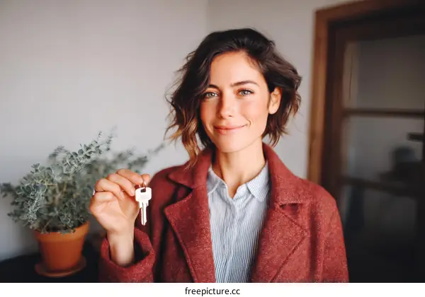 Happy Woman Holding House Keys