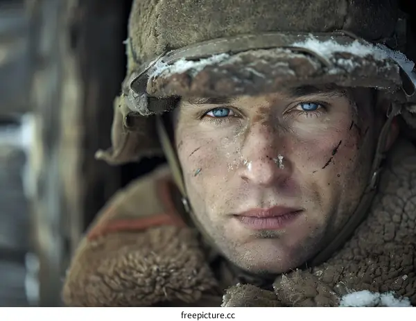 Portrait of a soldier in a fur hat