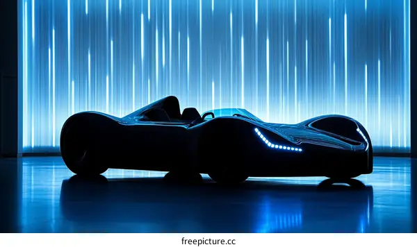Futuristic Sports Car Silhouette against Blue Light
