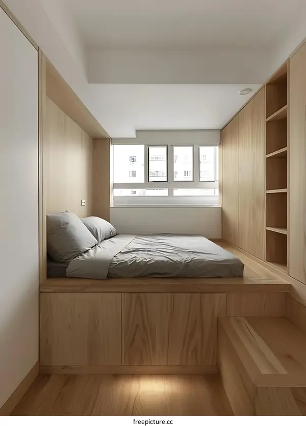 Minimalist Wooden Platform Bed Bedroom Interior Design