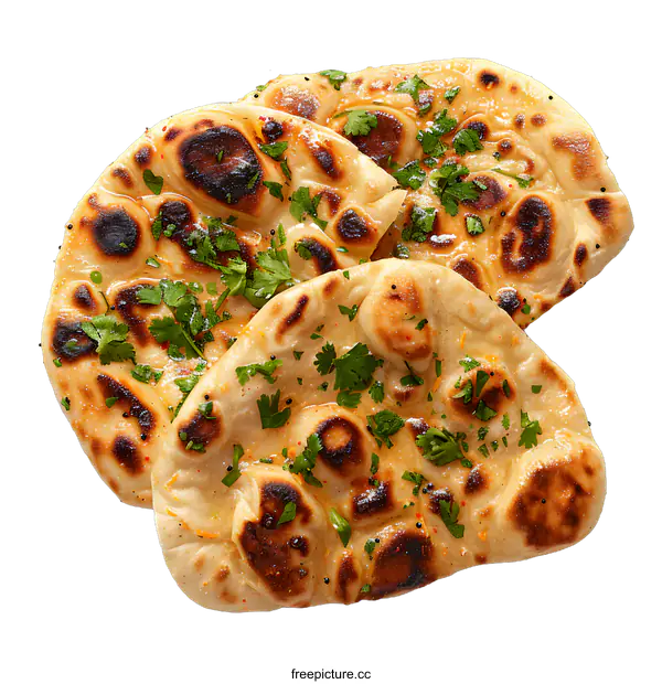 [Transparent Background PNG]Homemade naan bread with cilantro