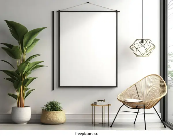 Modern Minimalist Living Room Mockup with Plants and Chair