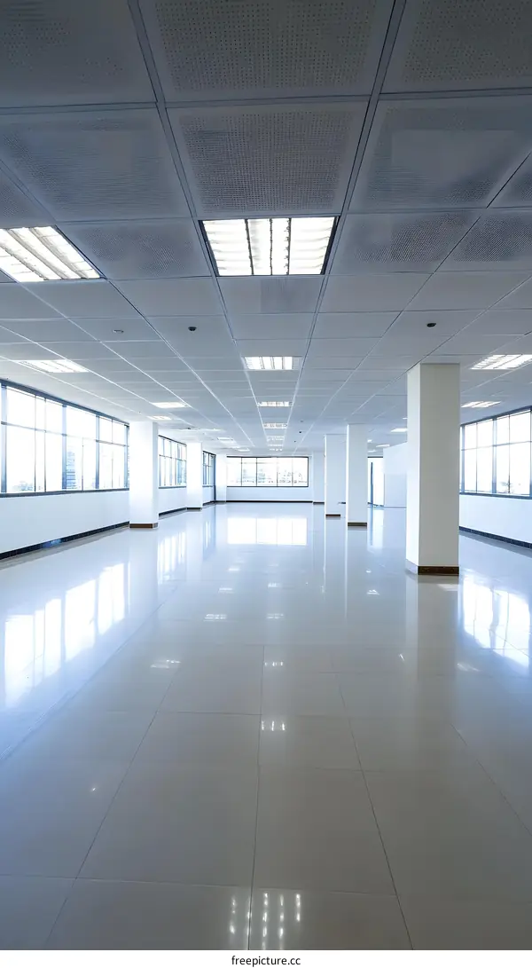 Empty Modern Office Space with White Walls and Windows