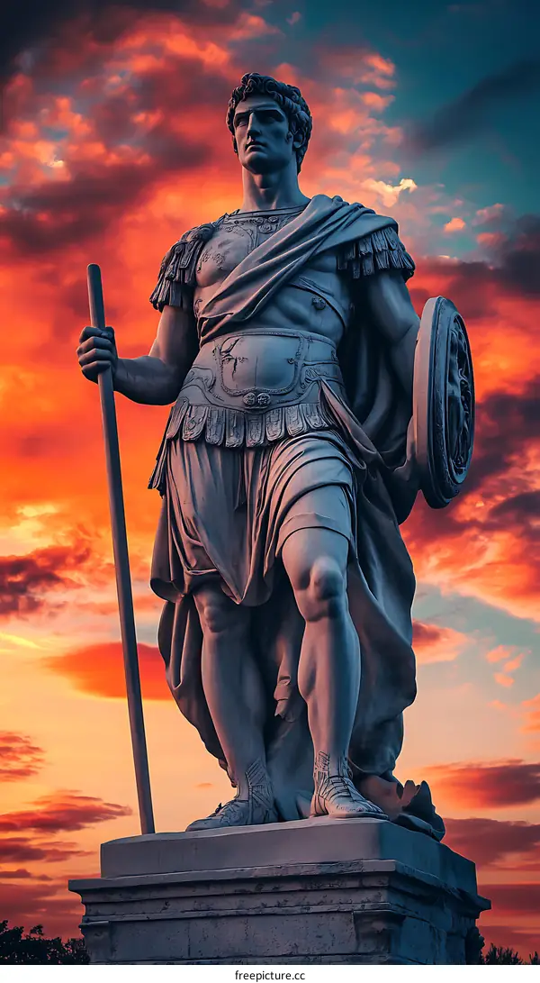 Statue of Roman Soldier at Sunset