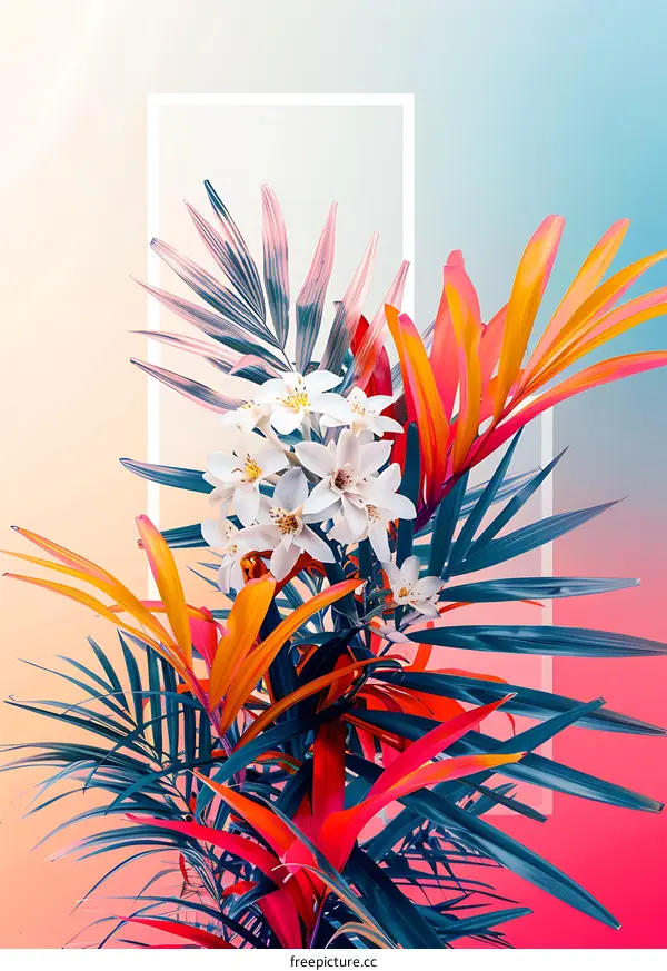 Tropical Flowers with Vibrant Colors and Abstract Background
