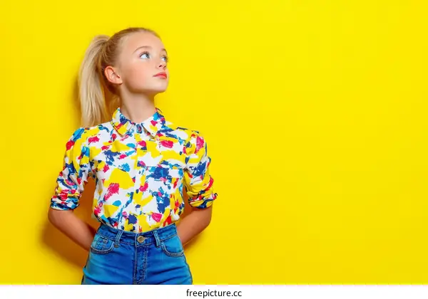Stylish Girl in Colorful Printed Shirt