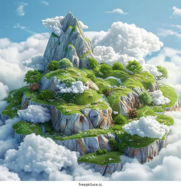 Floating Island Paradise: Verdant Fields and Majestic Mountains