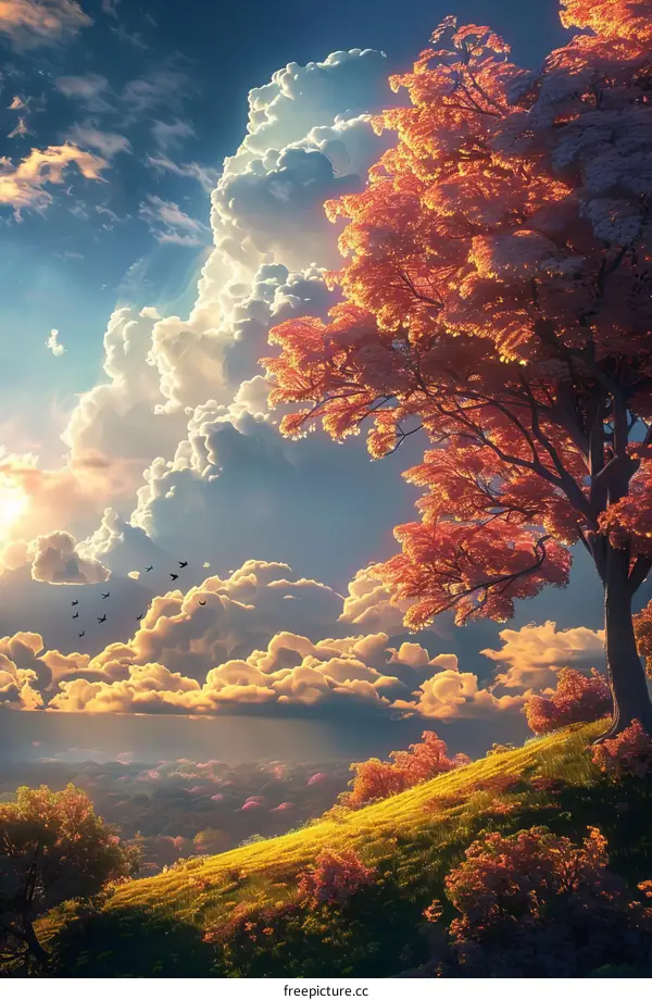 Mystical Forest with Enchanting Tree and Vibrant Sky