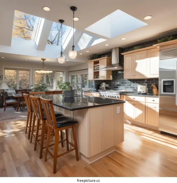 Bright and Airy Kitchen With Large Island and Vaulted Ceiling