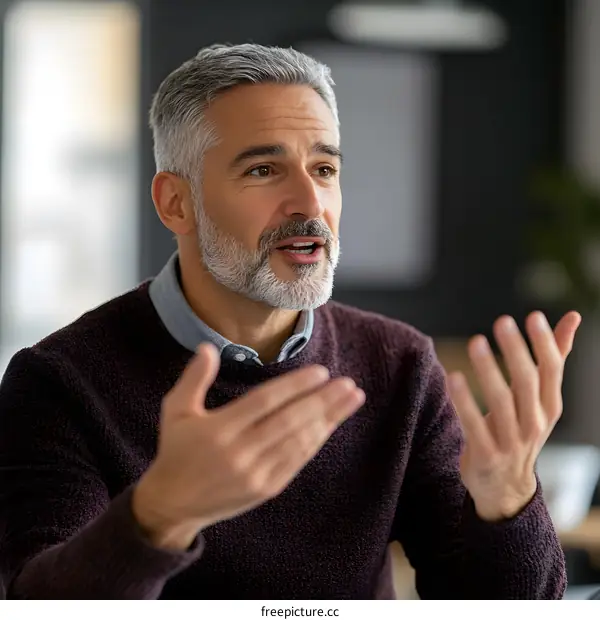 Close Up Portrait Of A Man With A Grey Beard Speaking