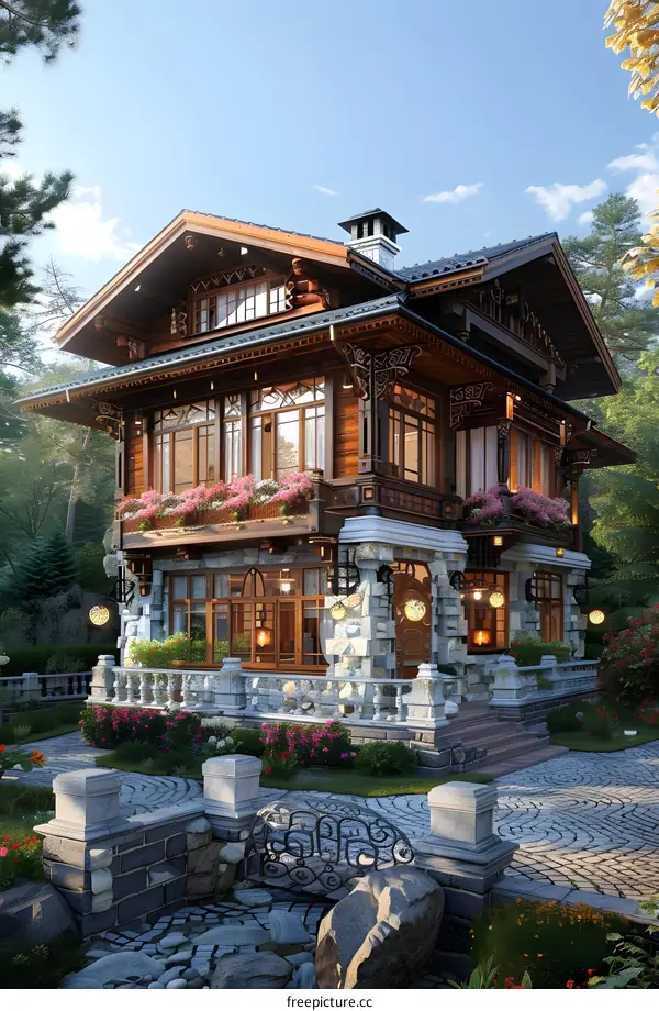 European-style wooden house in the forest