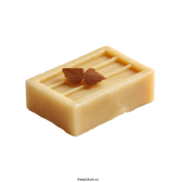 [Transparent Background PNG]Bar of Natural Handmade Soap with Dried Leaf Decoration