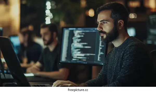 Night Time Developers Focusing on Coding