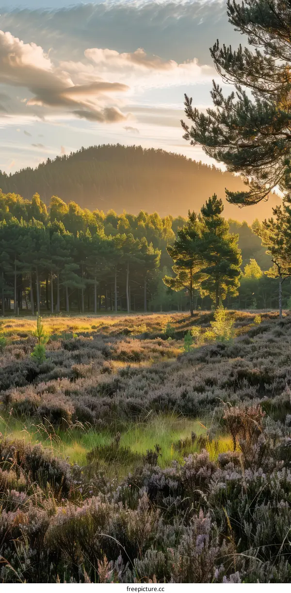 Tranquil Dusk over Scottish Heather Moorland