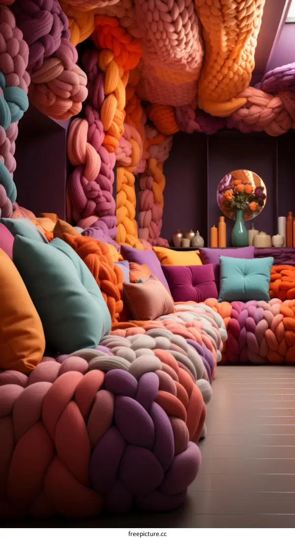 Colorful Yarn Hanging Art Installation