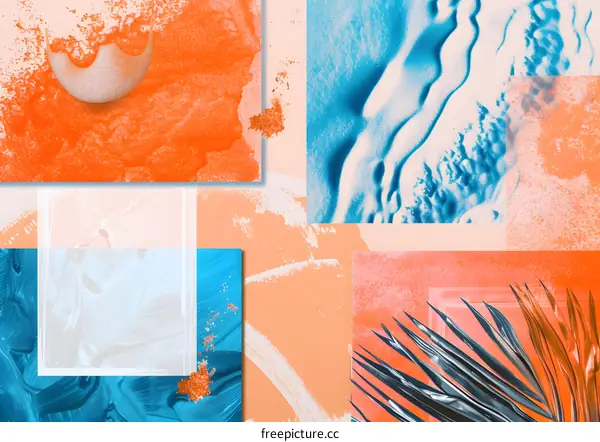 Abstract Collage Art With Orange, Blue and White