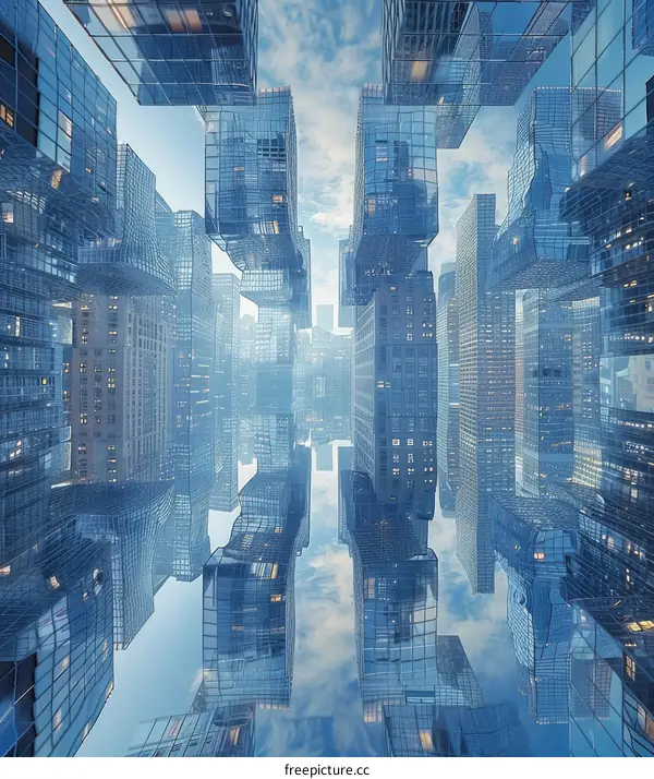 Reflective Cityscape Futuristic Metropolis