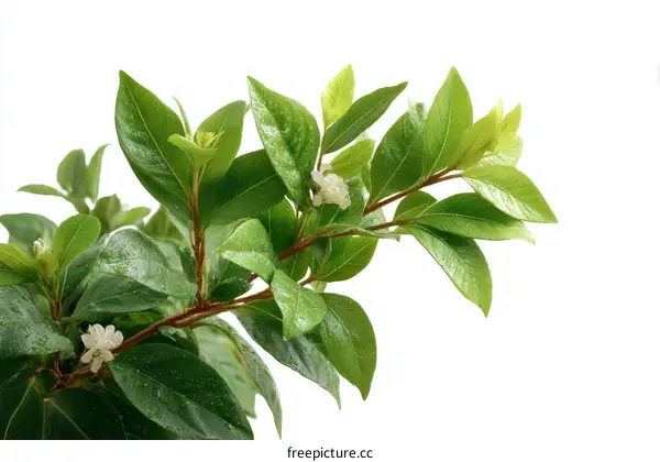 Close-up Fresh Green Leaves and Small White Flowers