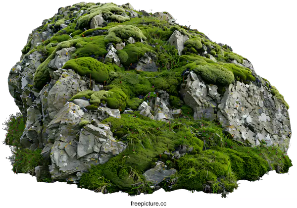 [Transparent Background PNG]Green Moss Covered Rocks Isolated on White Background