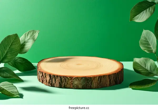 Natural Wooden Slice Display Stand with Greenery