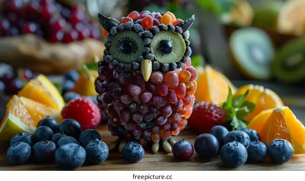 A Cute Owl Made of Fruits