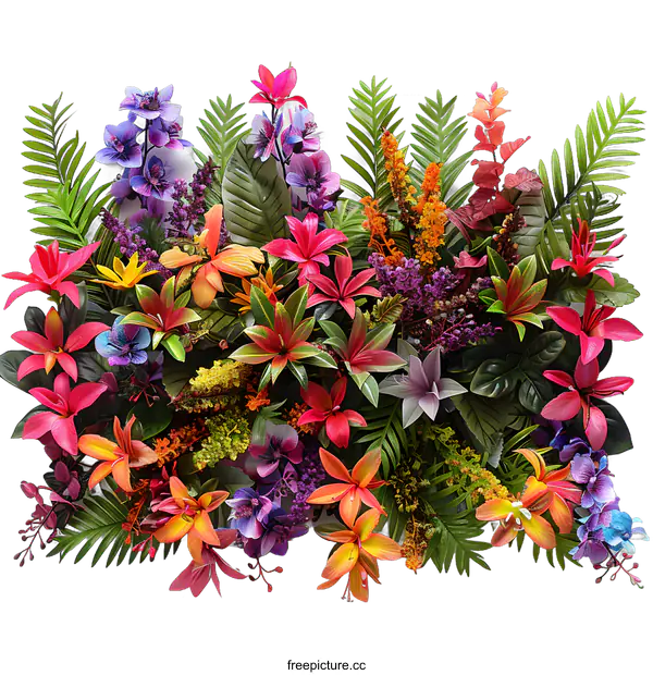 [Transparent Background PNG]vibrant tropical flowers and leaves