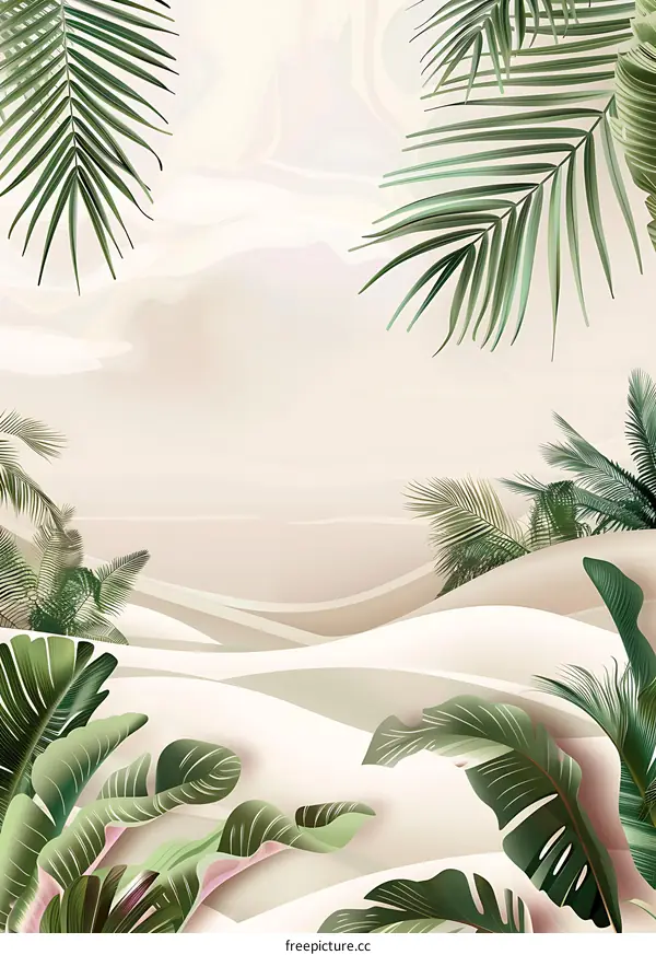 Tropical Leaves Background with White Sand Dunes