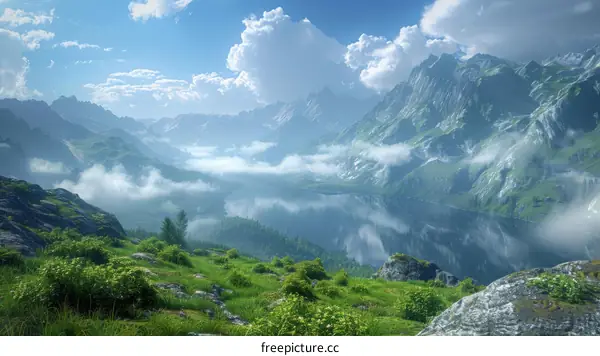 Majestic Mountain Scenery with Misty Valley