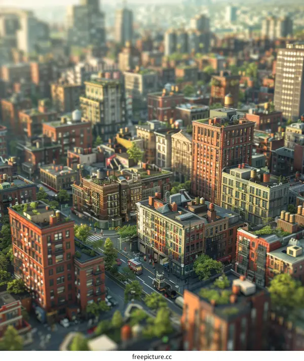 Small Model City with Many Buildings and Green Roofs
