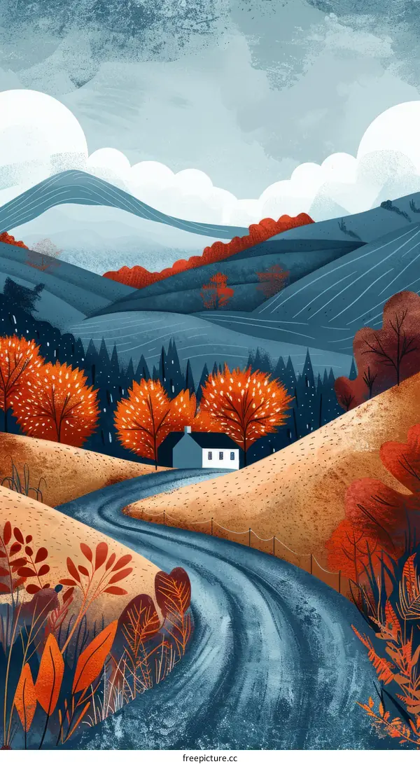 Scenic Country Road with Autumn Foliage