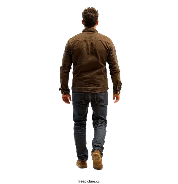 [Transparent Background PNG]Man in Brown Jacket and Jeans Walking