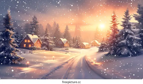 Snowy Village in Winter