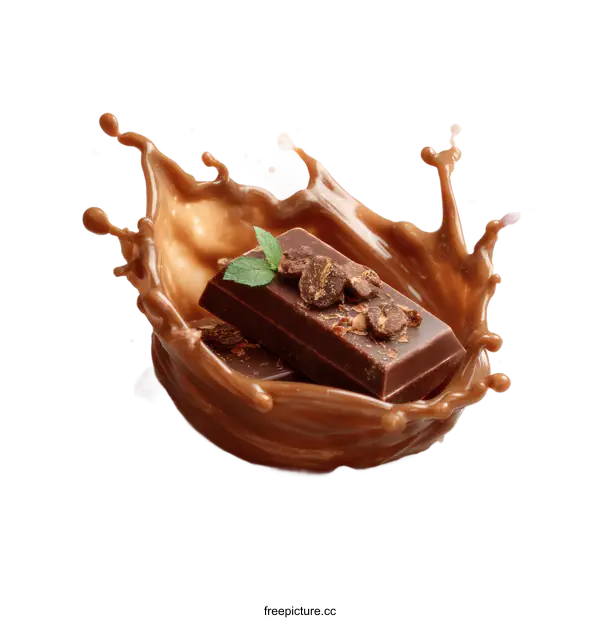 [Transparent Background PNG]Chocolate Bar Splashing with Coffee Beans and Mint